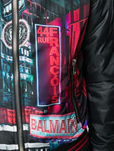 Shop Balmain City Lights Printed Bomber Jacket In Black