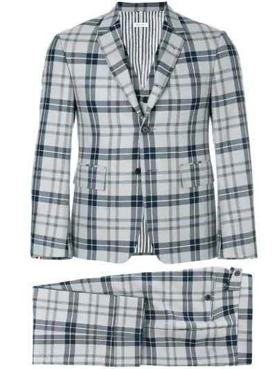 Shop Thom Browne Tartan Suit With Tie - Grey