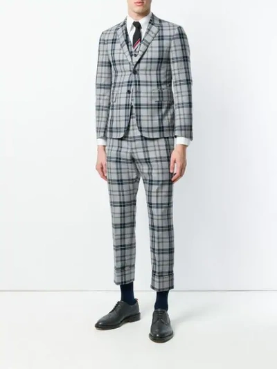 Shop Thom Browne Tartan Suit With Tie - Grey
