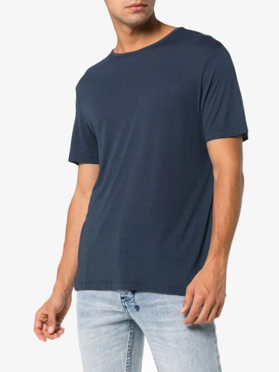 Shop Lot78 Navy Short Sleeve Cashmere Blend T Shirt - Blue