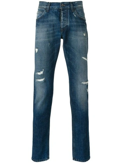 Shop Dolce & Gabbana Distressed Straight Jeans In Blue