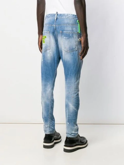 DSQUARED2 DISTRESSED SLIM-FIT JEANS - 蓝色