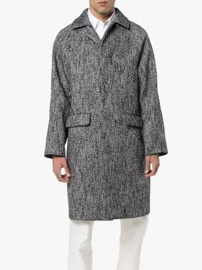 JIL SANDER SINGLE BREASTED HERRINGBONE VIRGIN WOOL BLEND COAT - 蓝色