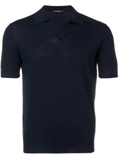 Shop Tagliatore Open Collar Polo Shirt In Blue