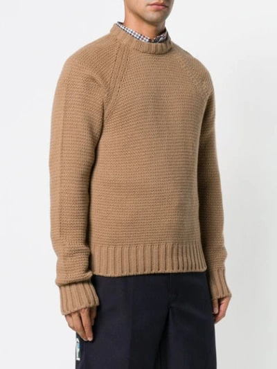 Shop Prada Chunky Knit Crewneck Sweater - Neutrals