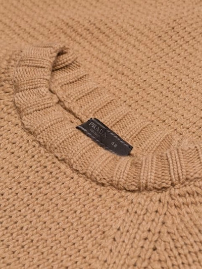 Shop Prada Chunky Knit Crewneck Sweater - Neutrals