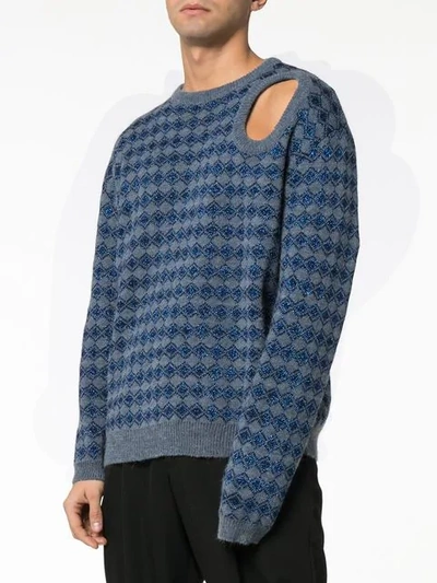 Shop Raf Simons Hole Detail Knitted Jumper In Blue