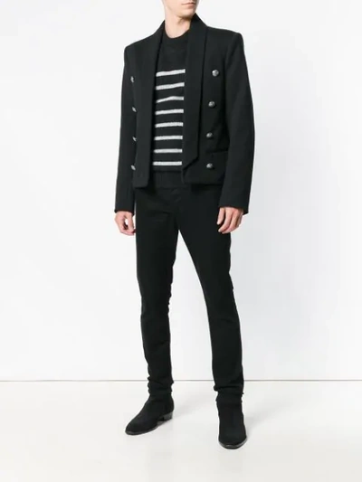 Shop Balmain Shoulder Button Striped Sweater In Black