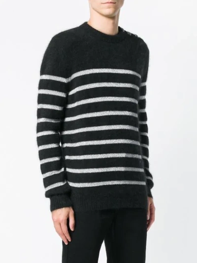 Shop Balmain Shoulder Button Striped Sweater In Black