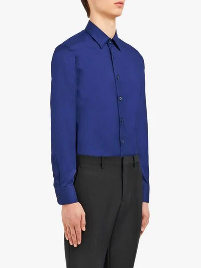 Shop Prada Plain Poplin Shirt In Blue