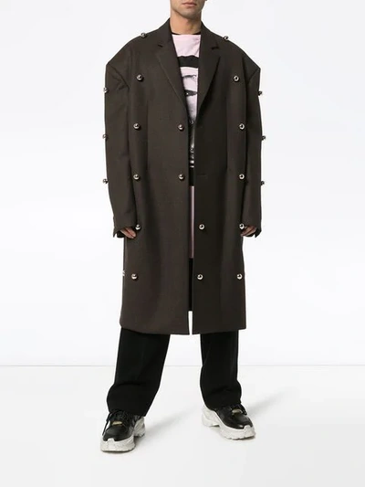 Shop Raf Simons Oversized Studded Woollen Blazer Jacket In Brown