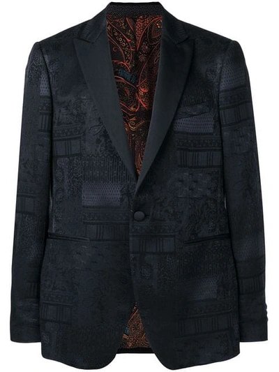 Shop Etro Jacquard Collage Blazer In Black