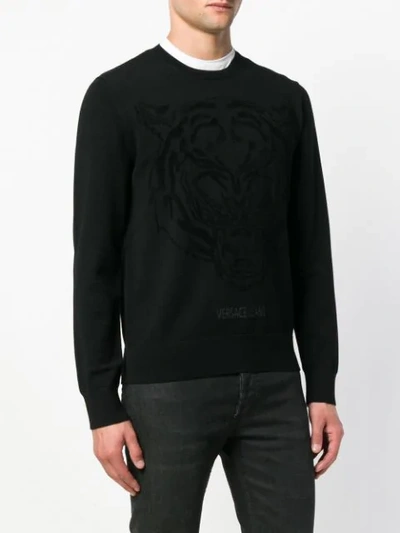 Shop Versace Jeans Crew Neck Logo Printed Sweater In Black