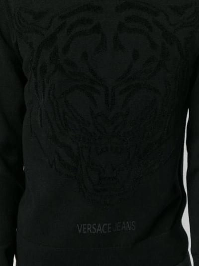 Shop Versace Jeans Crew Neck Logo Printed Sweater In Black