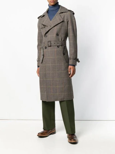 Shop Etro Checked Trench Coat In Brown