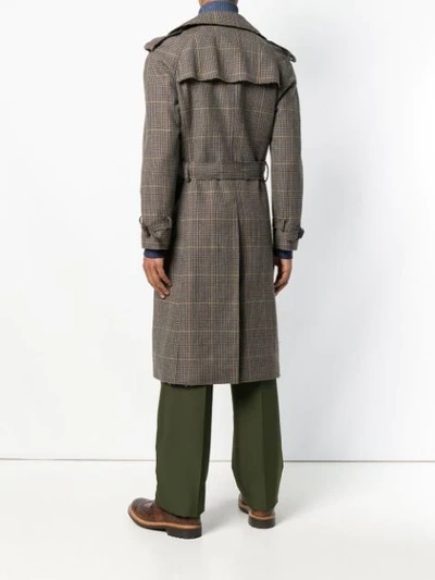 Shop Etro Checked Trench Coat In Brown