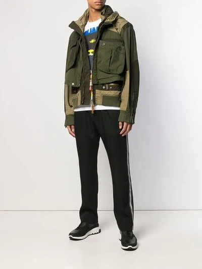 Shop Dsquared2 Double Panel Hooded Bomber Jacket In Green