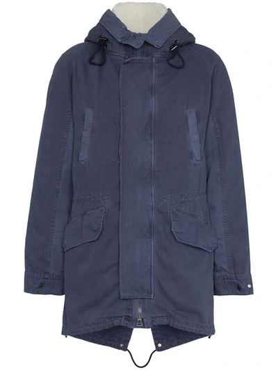 Shop Yves Salomon Shearling Trim Padded Parka Coat In Blue