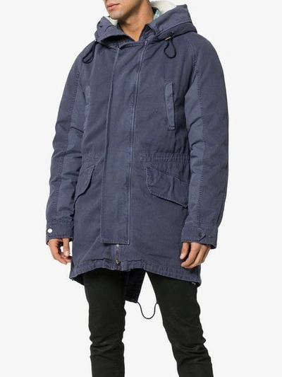 Shop Yves Salomon Shearling Trim Padded Parka Coat In Blue