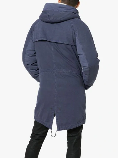 Shop Yves Salomon Shearling Trim Padded Parka Coat In Blue