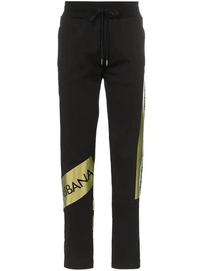 Shop Dolce & Gabbana Logo Stripe Track Pants In N0000 Black