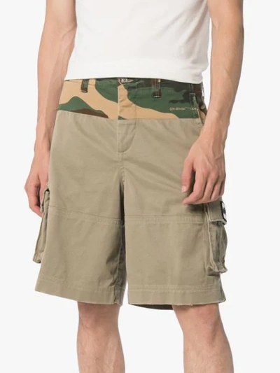 Shop Off-white Spliced Camouflage Print Cargo Cotton Shorts In Green