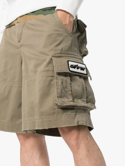Shop Off-white Spliced Camouflage Print Cargo Cotton Shorts In Green