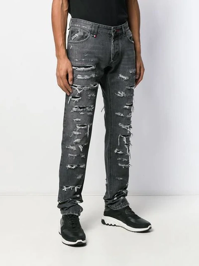 Shop Philipp Plein Ripped Straight-leg Jeans In Grey