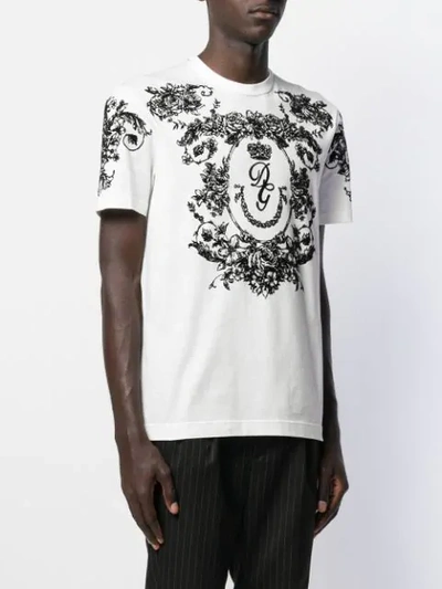 Shop Dolce & Gabbana Flocked Dg Floral Print T-shirt In White