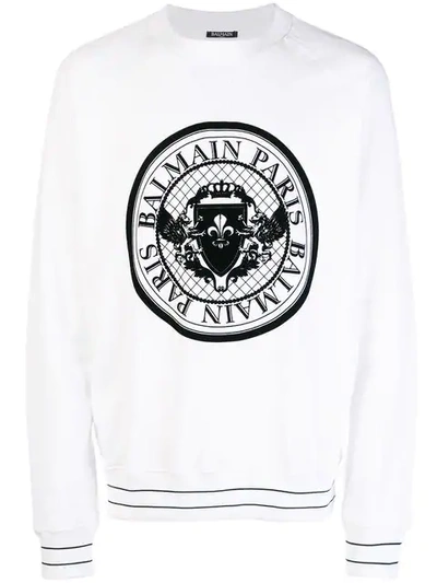 Shop Balmain Pullover Mit Logo In White