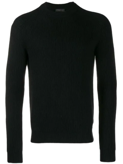Shop Prada Ribbed Knit Sweater In Black