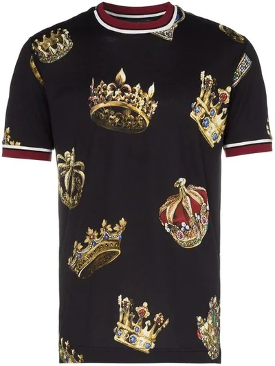 Shop Dolce & Gabbana Short Sleeved Crowns Print T-shirt In Black