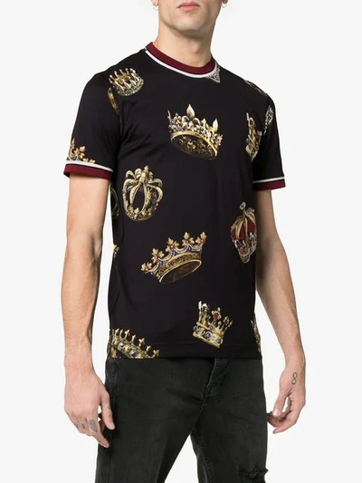 Shop Dolce & Gabbana Short Sleeved Crowns Print T-shirt In Black