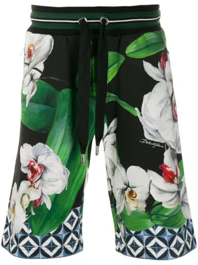 Shop Dolce & Gabbana Orchid Print Shorts In Green
