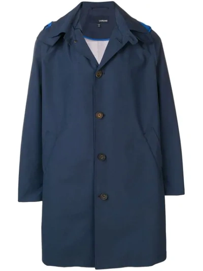 Shop Lardini Hooded Trench Coat In Blue
