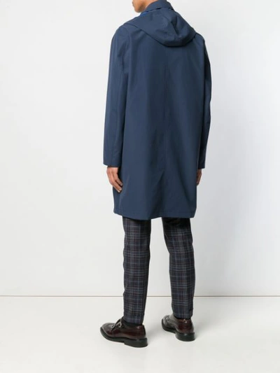 Shop Lardini Hooded Trench Coat In Blue