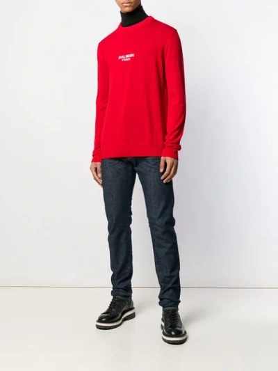 Shop Balmain Logo Knitted Jumper In Red