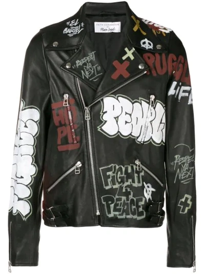 Shop Faith Connexion X Pisco Logik Graffiti Biker Jacket In Black