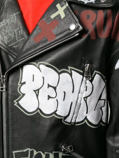 Shop Faith Connexion X Pisco Logik Graffiti Biker Jacket In Black
