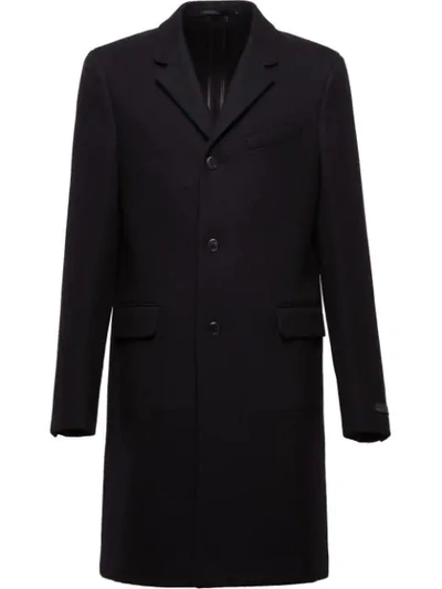 Shop Prada Single Breasted Midi Coat In Black