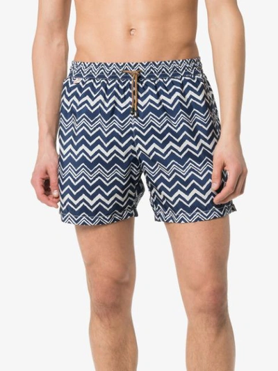 Shop Missoni Zigzag Printed Swim Shorts In Blue