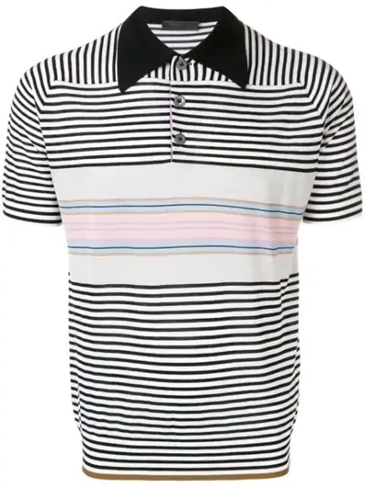 Shop Prada Striped Knit Polo Shirt In White