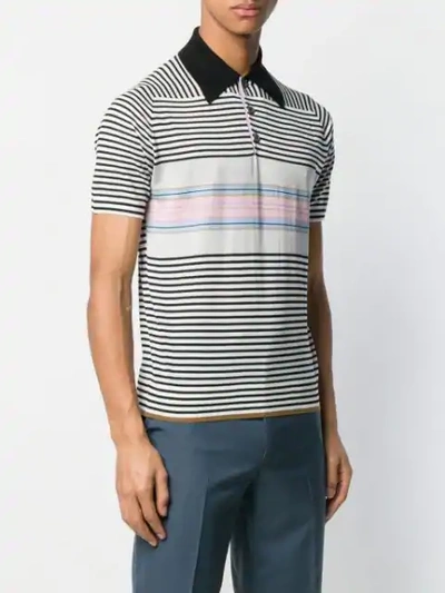 Shop Prada Striped Knit Polo Shirt In White