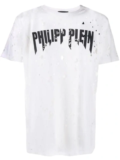 Shop Philipp Plein Destroyed T-shirt In White