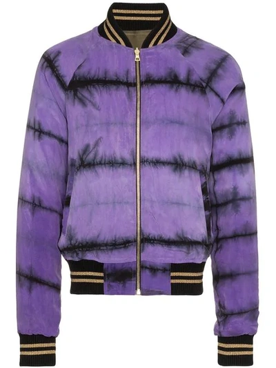 Shop Amiri Reversible Printed Cotton And Cashmere Bomber In Purple Olive