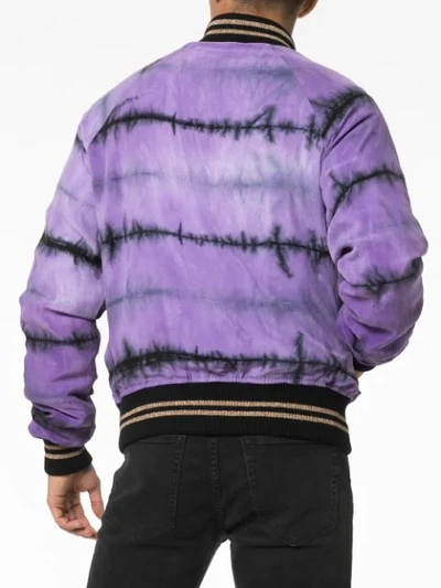 Shop Amiri Reversible Printed Cotton And Cashmere Bomber In Purple Olive