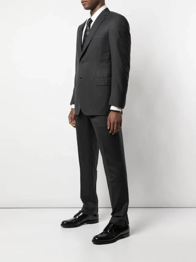 Shop Brioni Pinstriped Wool Suit In Charcoal Pinstripe