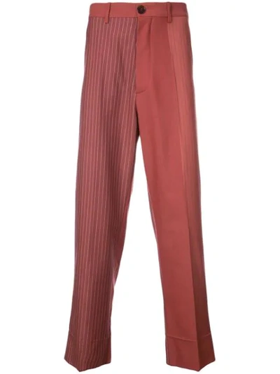 Shop Marni Panelled Striped Trousers In Red