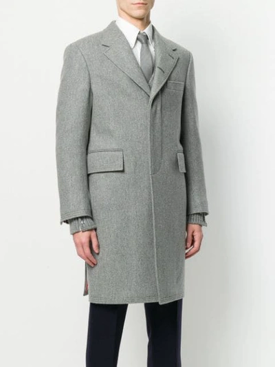 Shop Thom Browne Melton Wool Wide Lapel Chesterfield Overcoat In Grey