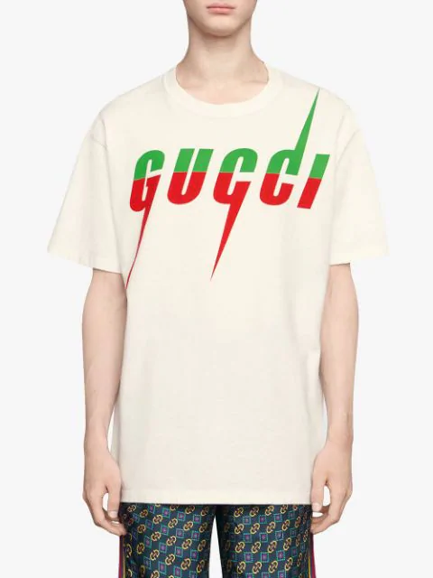 Gucci Logo Lightning-print Cotton-jersey T-shirt In White | ModeSens